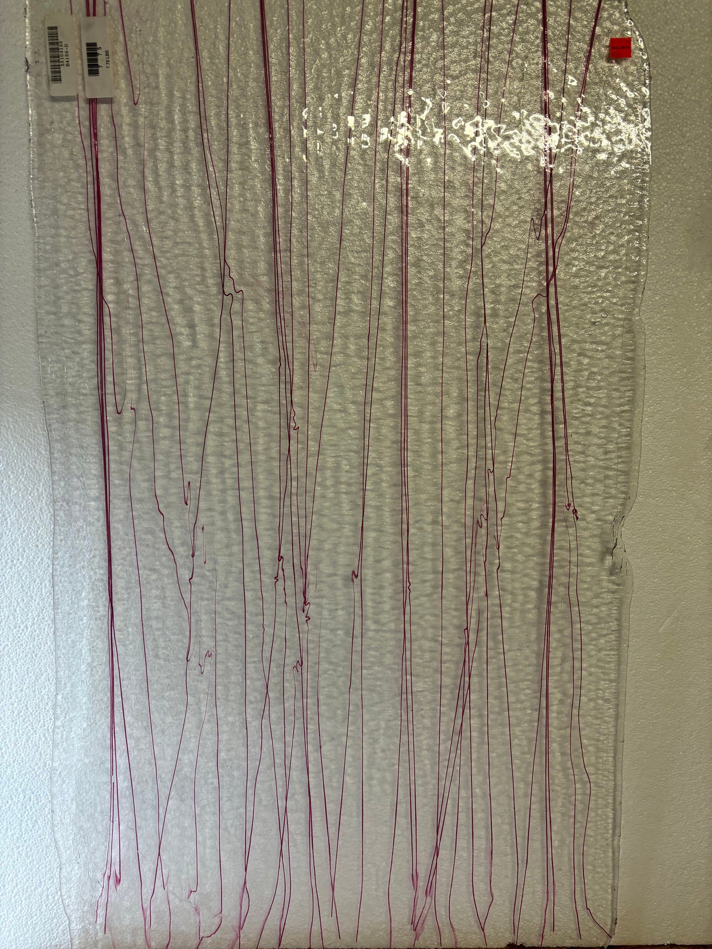 10" x 10" Cranberry Pink Streamer on Clear - (Bullseye 4156-0000)