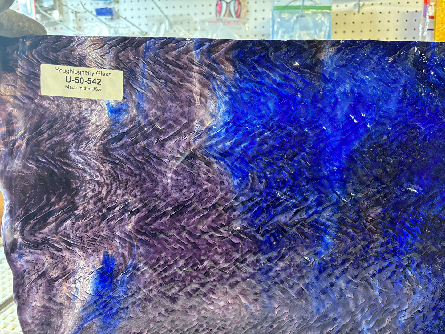Stained Glass Sheet, 8" x 6" - Cobalt, Purple, Regatta Blue, White and Clear Herringbone (Uroboros 50-542)
