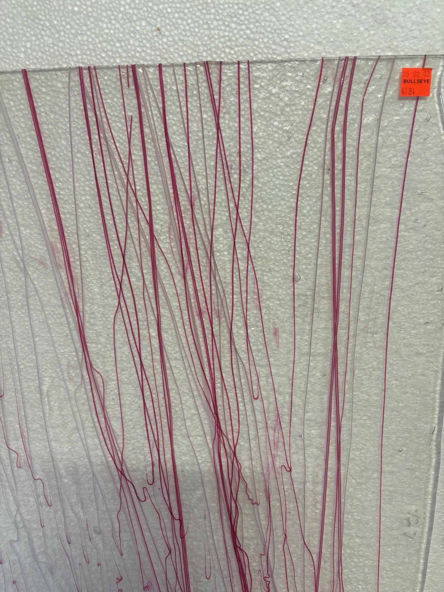 10" x 10" Pink, Cranberry and White Streamer on Clear - (Bullseye 4184-0000)