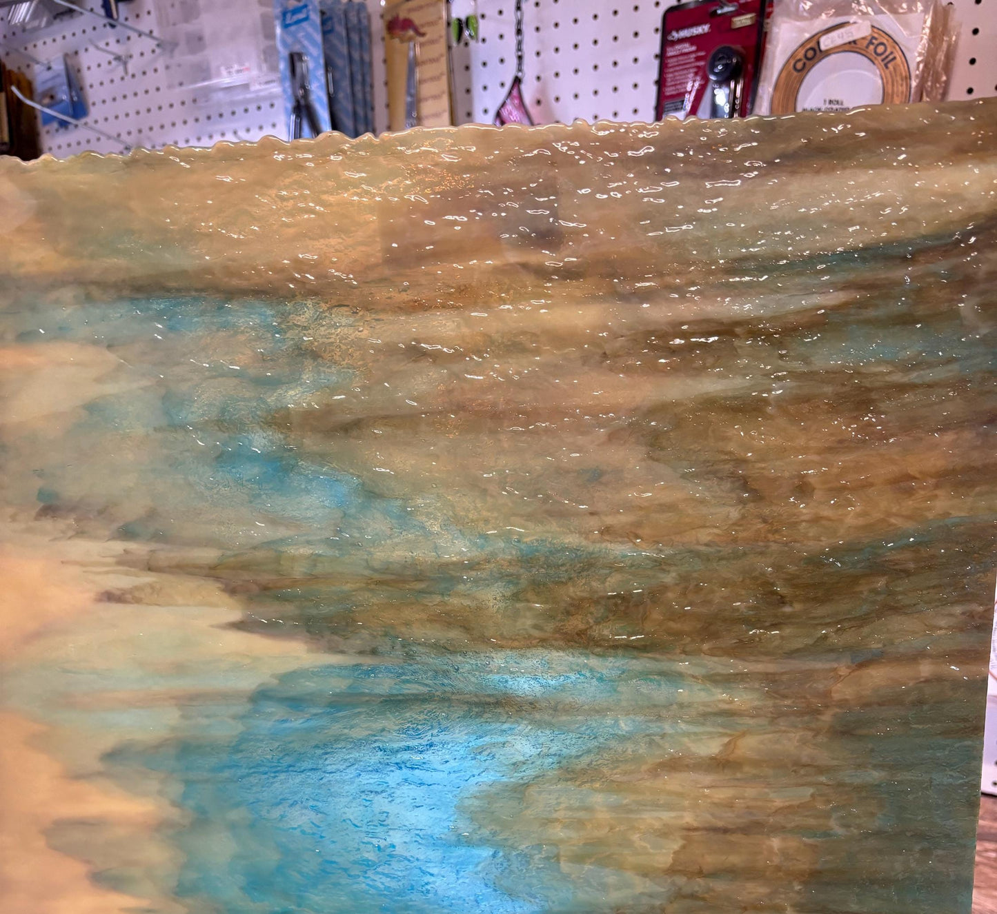 Stained Glass Sheet, 12” x 12”- Lt And Dk Brown with Sky Blue Granite (Uro by Yough 65-19)
