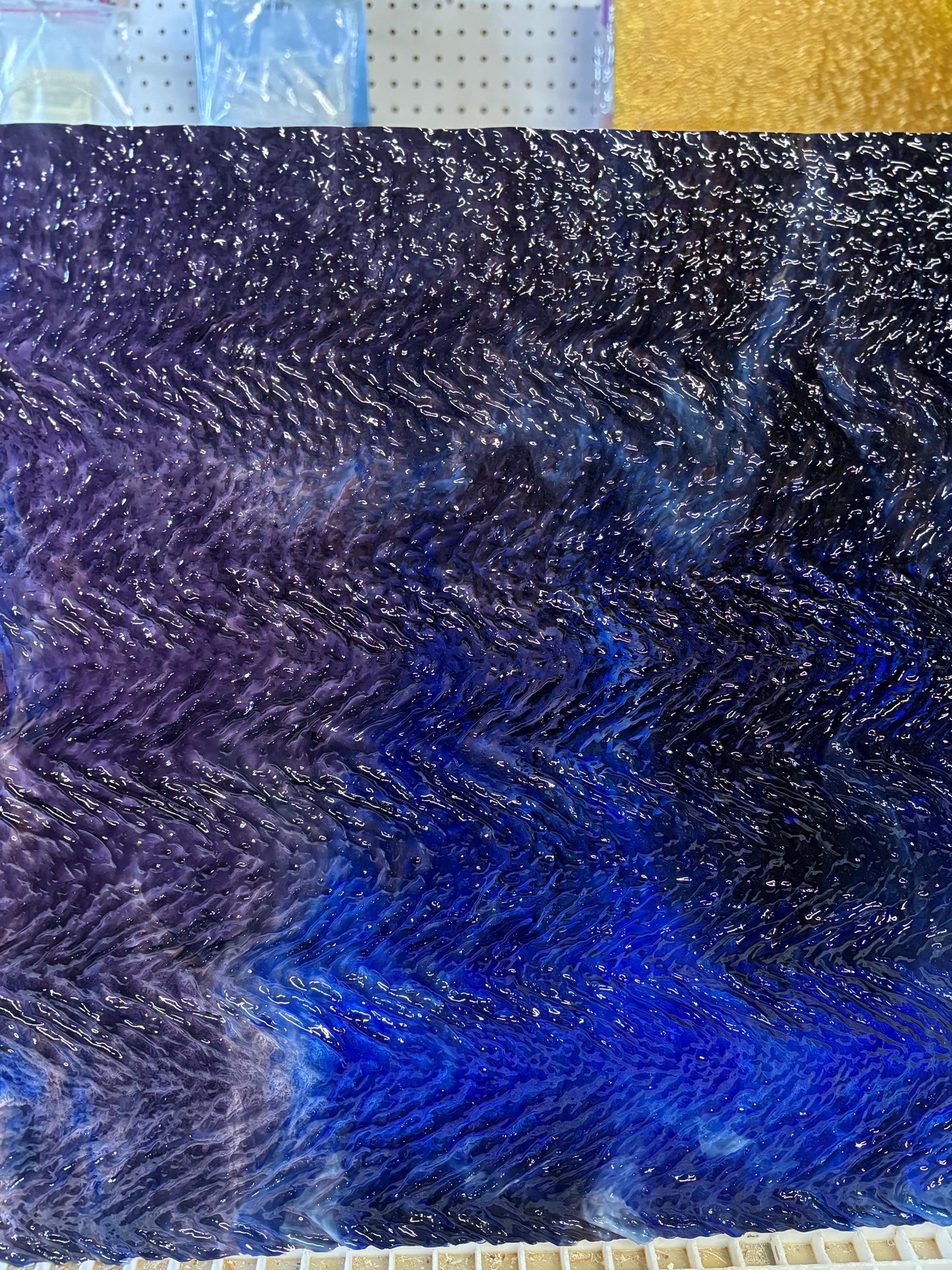 Stained Glass Sheet, 8" x 6" - Cobalt, Purple, Regatta Blue, White and Clear Herringbone (Uroboros 50-542)