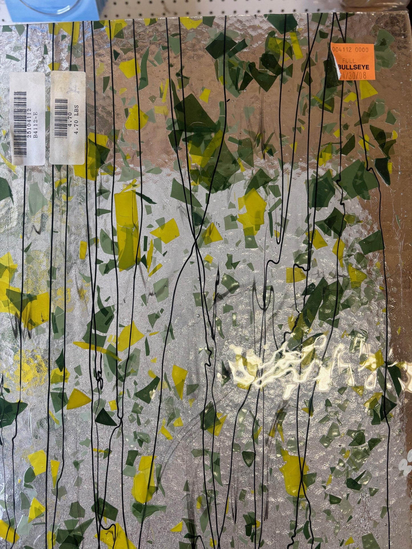 10" x 10"� - Green and Yellow Fracture on Clear w/Black Streamer (Bullseye 4112)