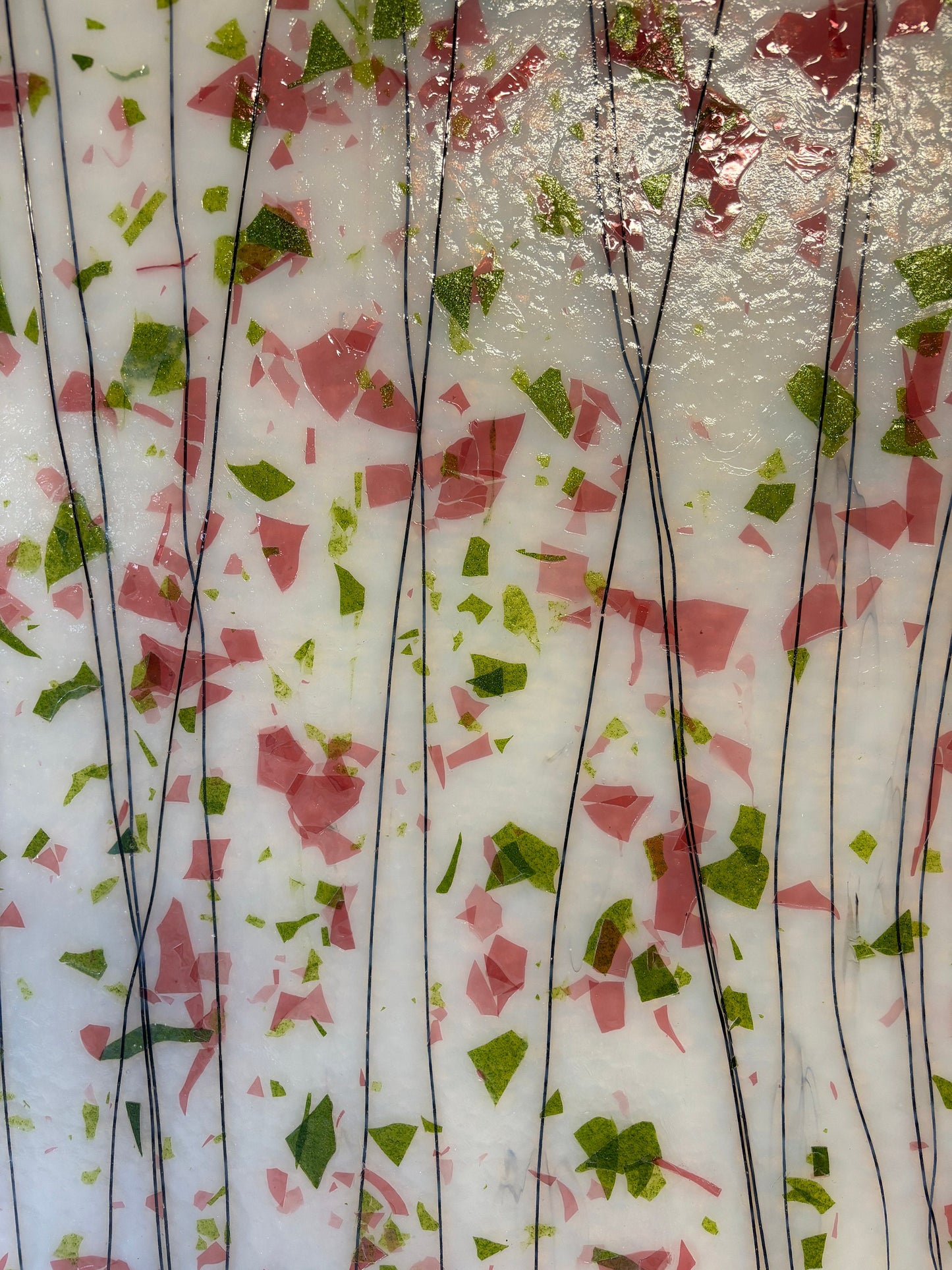 10" x 10" - White with Spring Green and Deep Pink Fractures and Black Streamers (4014-0000 F)