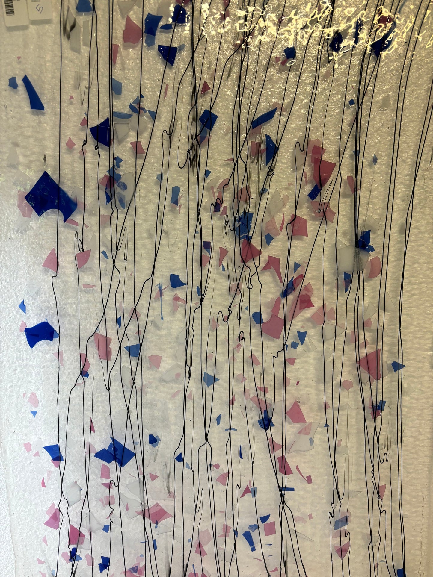 10" x 10" - Pink, Blue and White Fractures on Clear w/Black Streamers (B 4120-00)