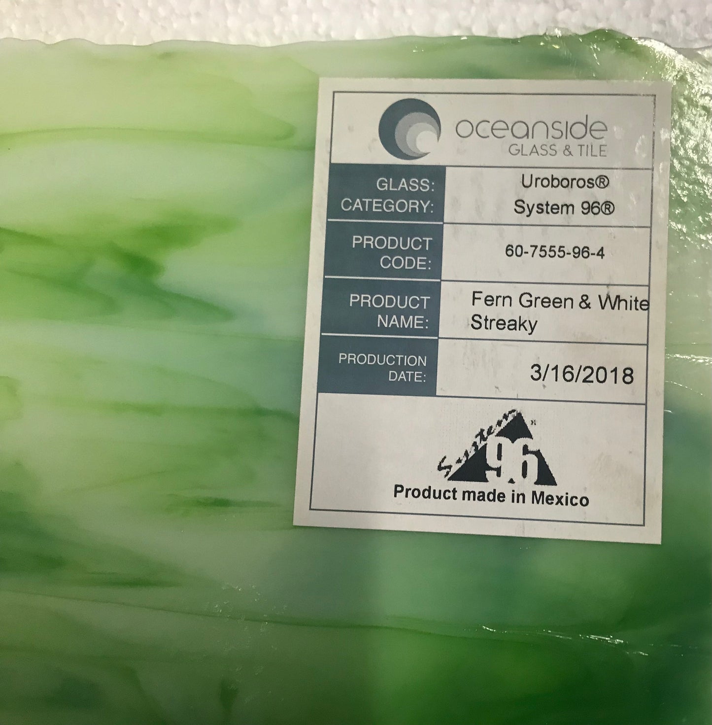 12" x 12" Fern Green Opal and White Streaky (Uroboros 60-7555-96)