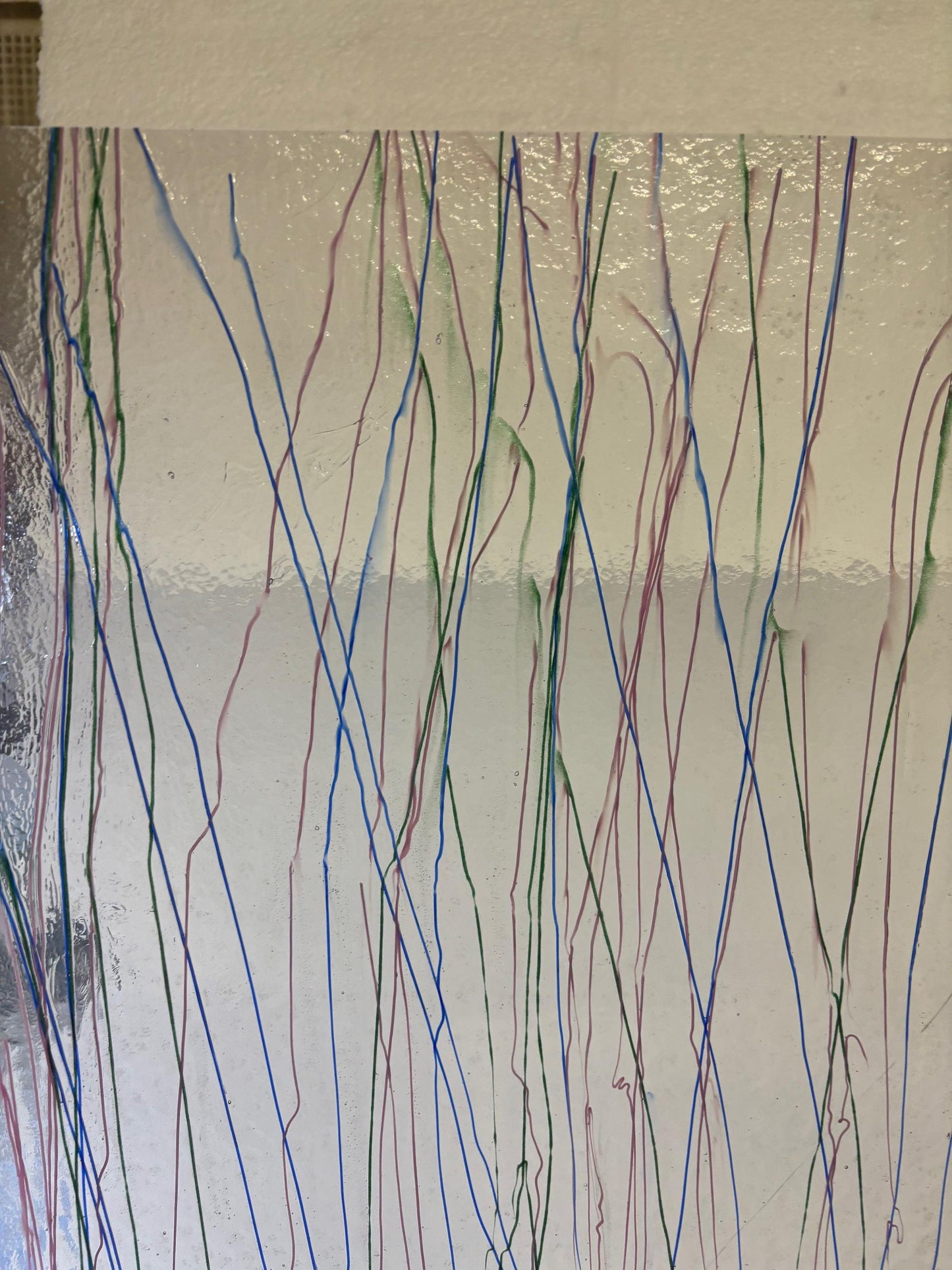 10" x 10" Green, Blue and Pink Streamer on Clear - (Bullseye 4183-0000)