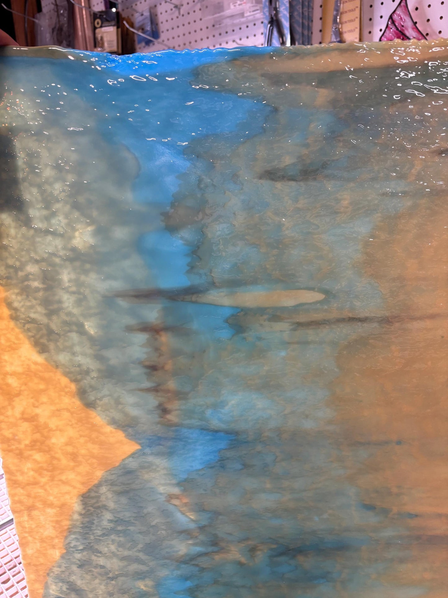 Stained Glass Sheet, 12” x 12”- Lt And Dk Brown with Sky Blue Granite (Uro by Yough 65-19)