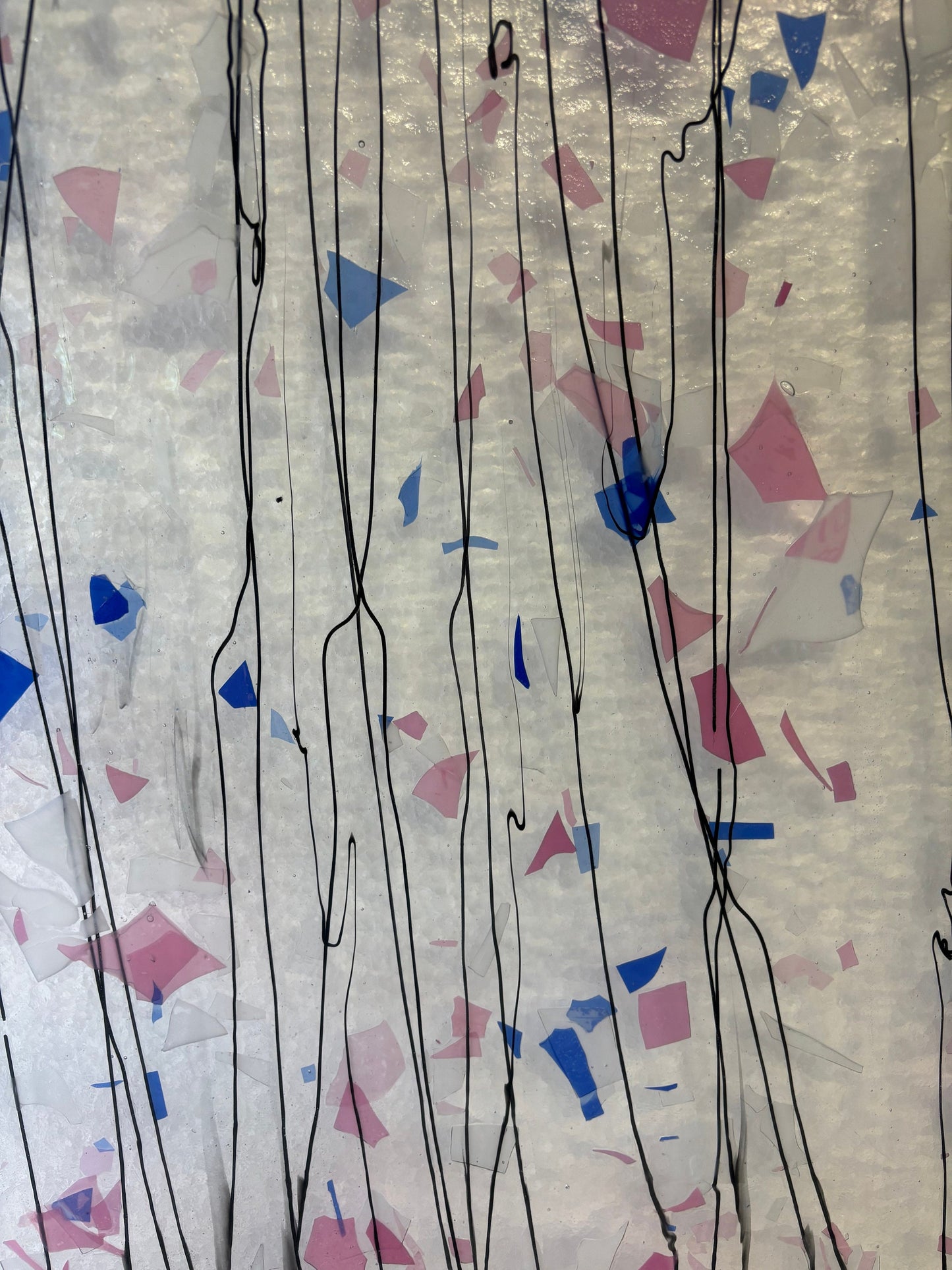 10" x 10" - Pink, Blue and White Fractures on Clear w/Black Streamers (B 4120-00)