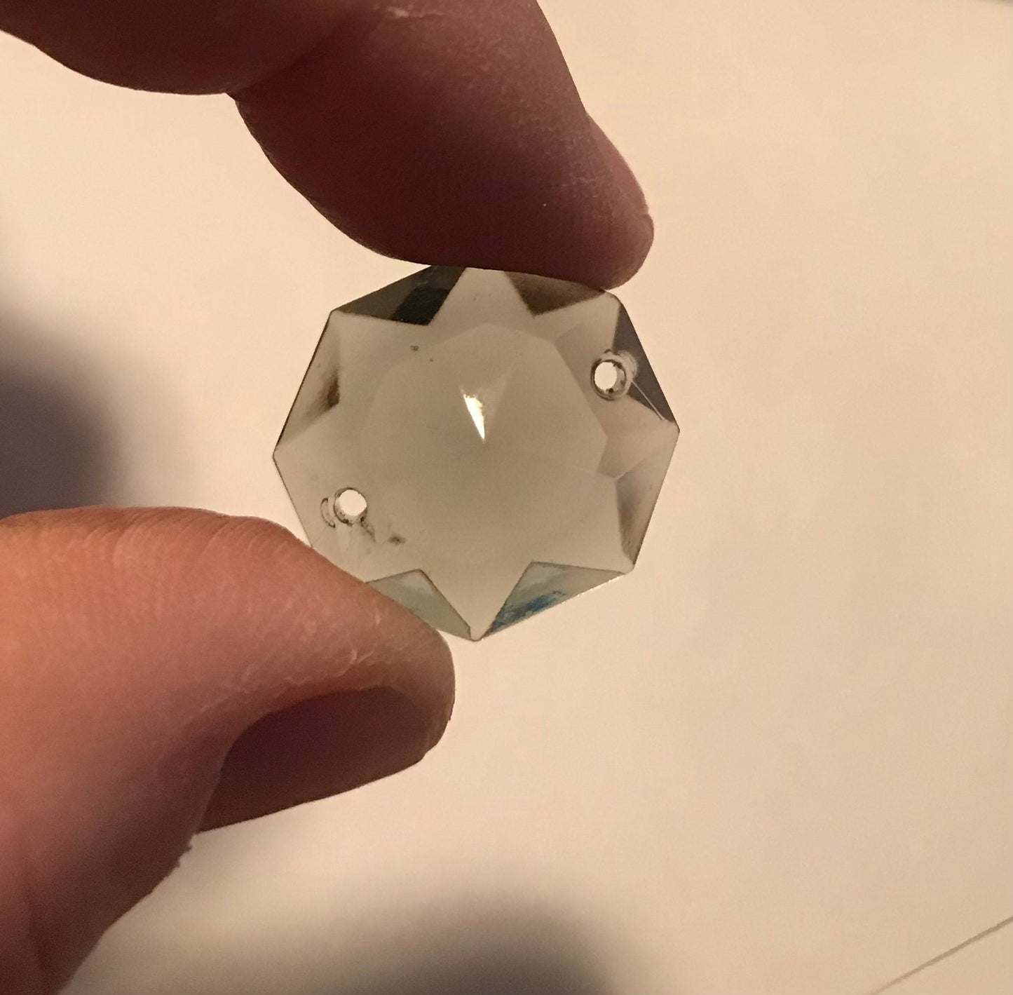 Vintage 12mm Octagon Faceted Gray Jewel - Double Hole (Pack of 4)