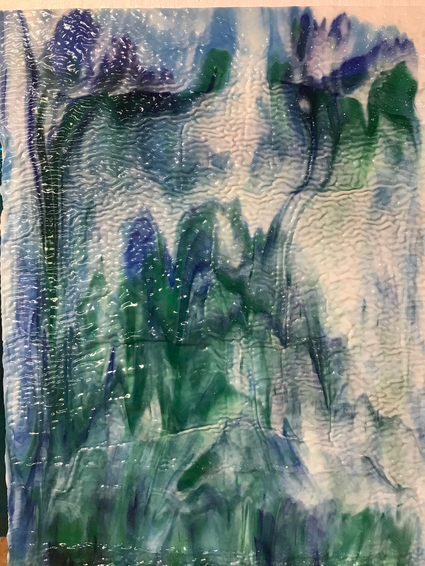 12x12 , Aqua Blue and Sea Green on White with Cobalt Ripple (Uroboros 52-48) *OLD STOCK