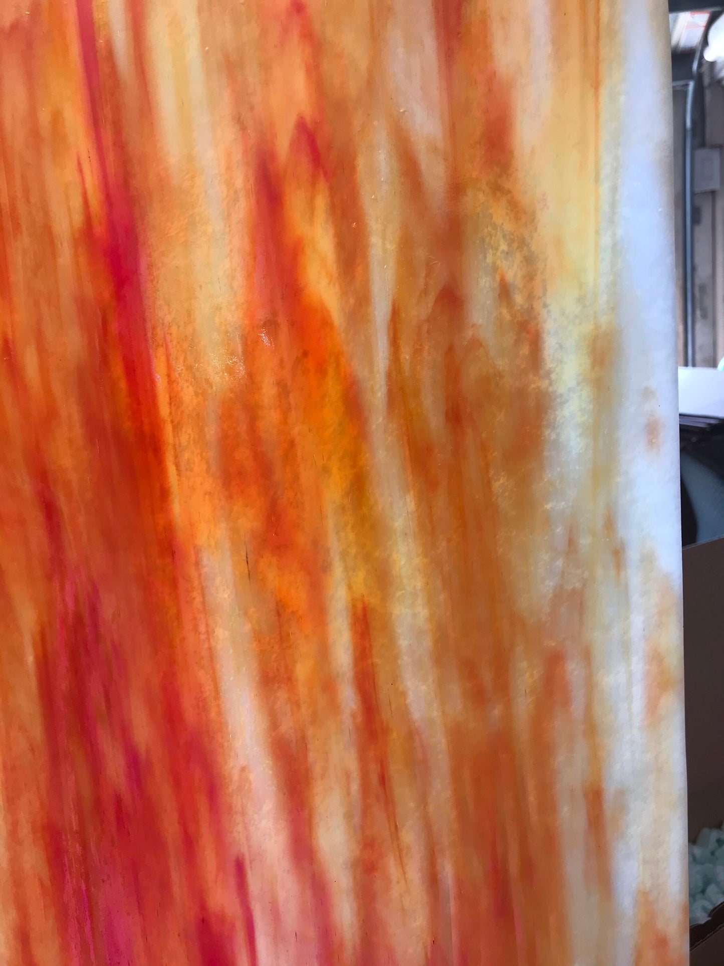 12" x 12" - Orange and White Dense Iridescent (Wissmach 27 DIR)