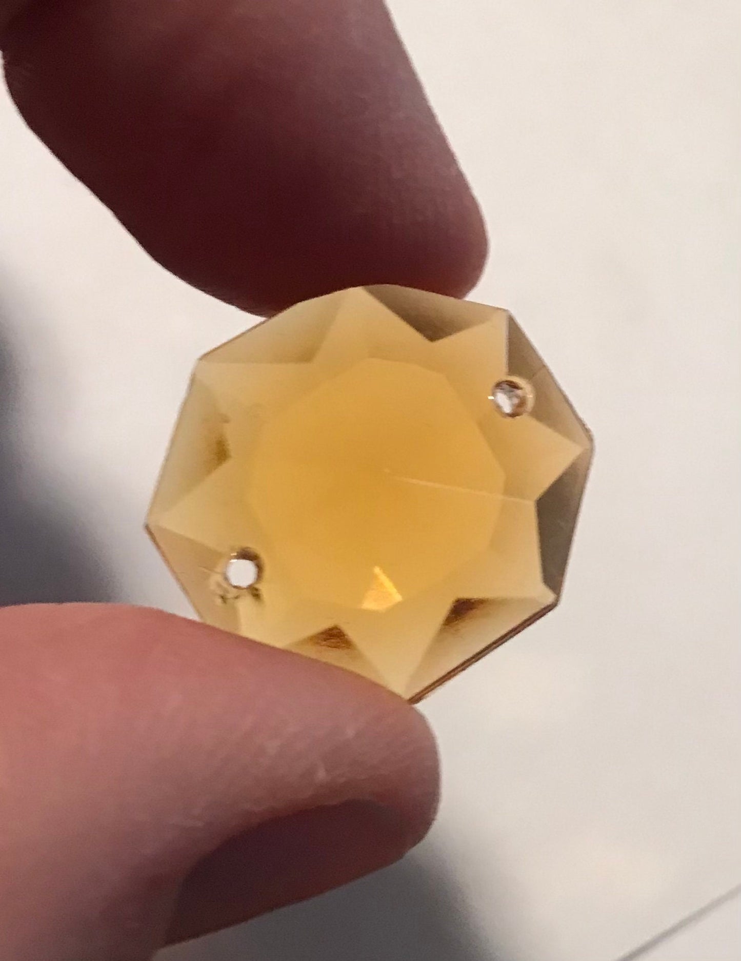 Vintage 12mm Octagon Faceted Amber Jewel - Double Hole (Pack of 4)