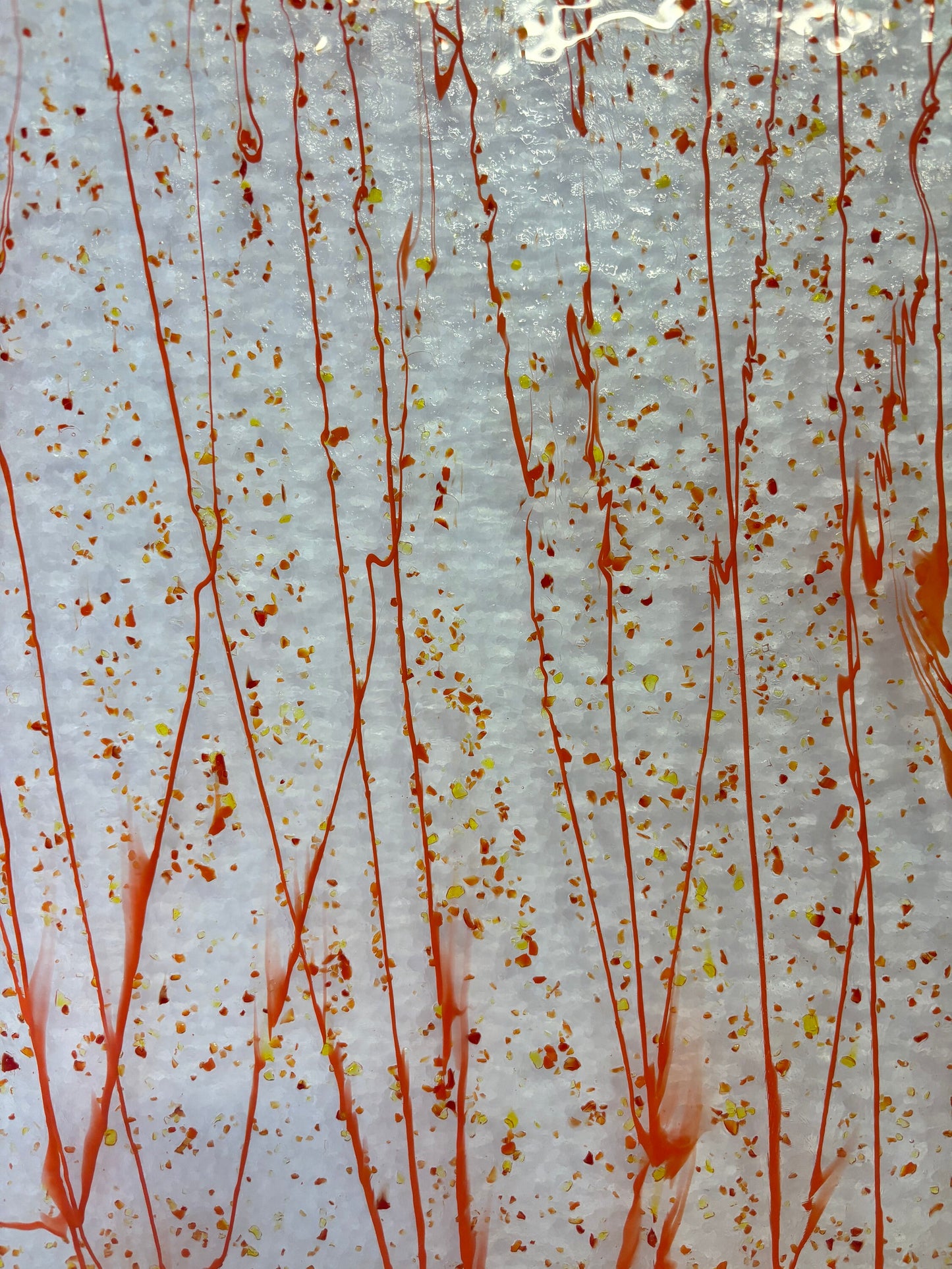 10" x 10" - Clear with Red, Yellow and Orange Frit with Orange Streamers (4211-0000)