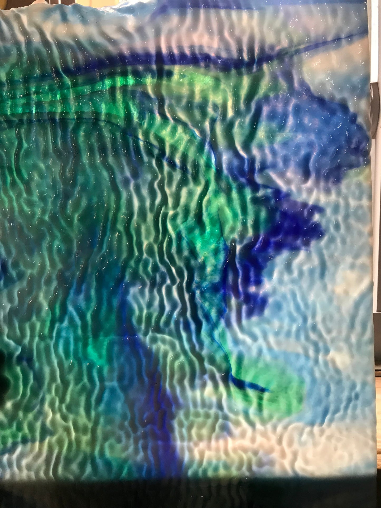 12x12 , Aqua Blue and Sea Green on White with Cobalt Ripple (Uroboros 52-48) *OLD STOCK