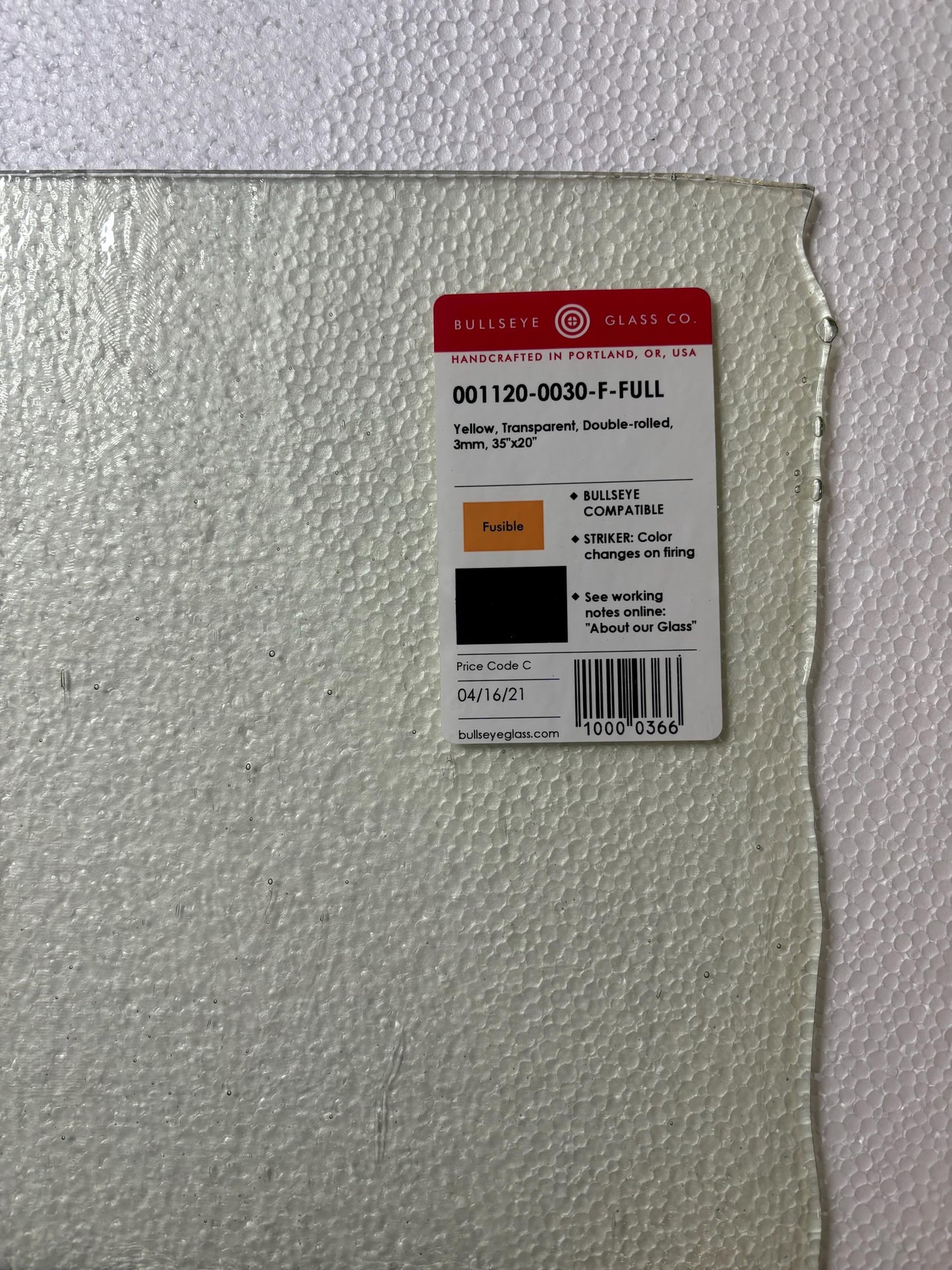 10" x 10" - Yellow Transparent Striker (Bullseye 1120-30)