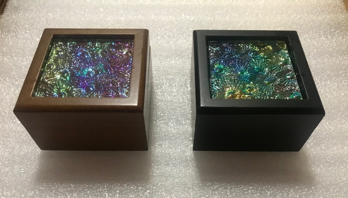 Small wood box with Florentine Dichroic insert - jewelry, keepsakes, specialty box