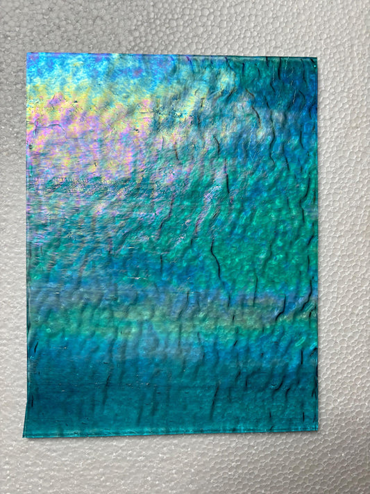 8” x 6"  -   Sky Blue, Clear Transparent Iridescent Ripple (Wissmach 87 LLRIR)