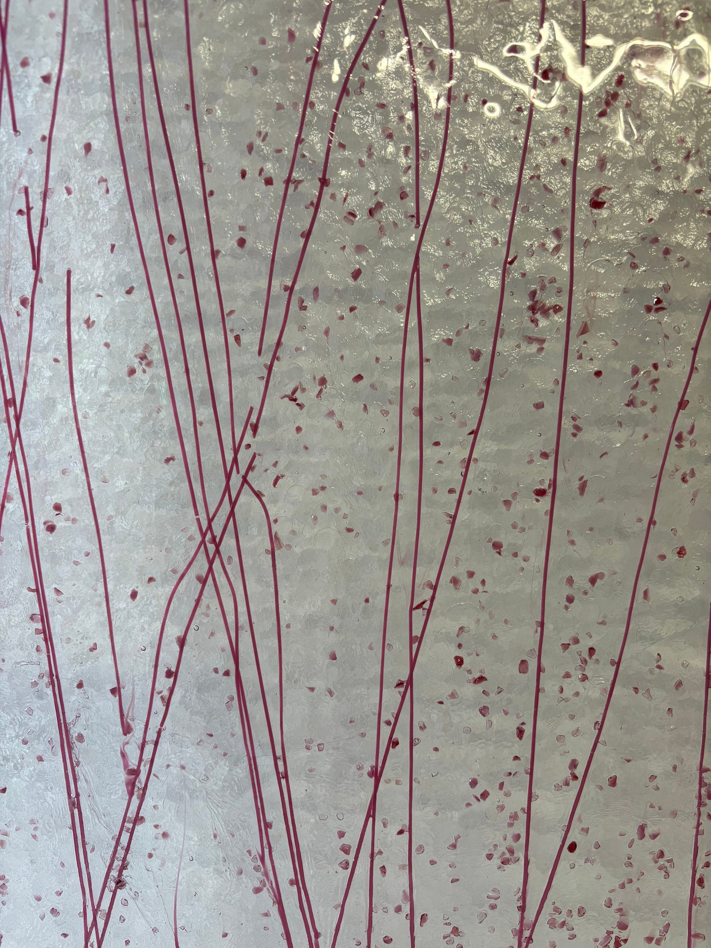 10" x 10" Pink Streamer on Clear w/Pink and Cranberry Frit -  (Bullseye 4215-0000)