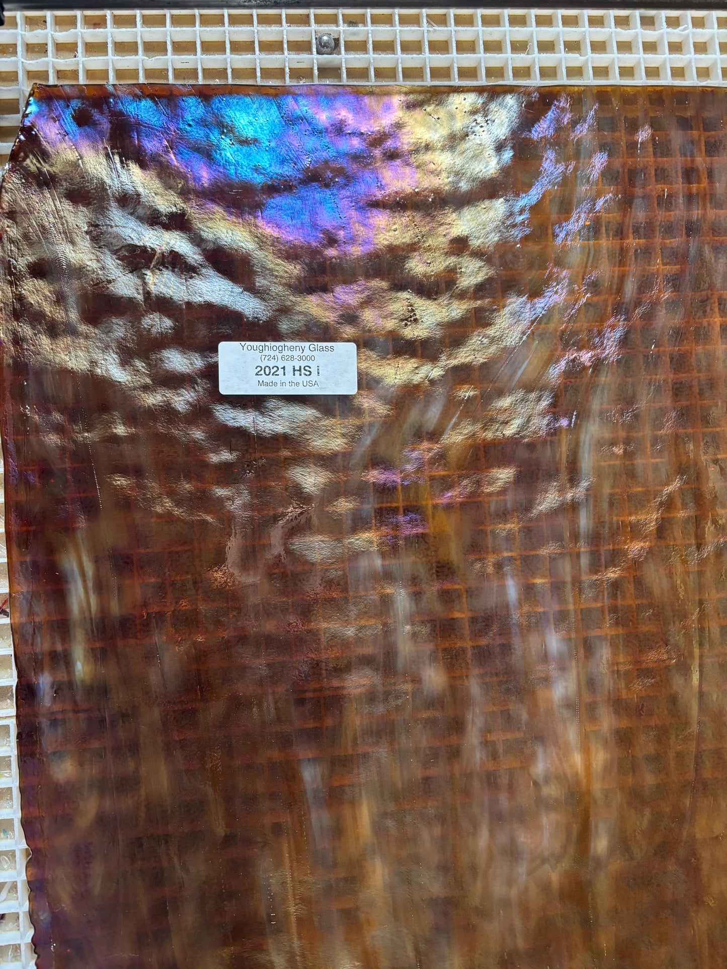 8" x 6" Stained Glass Sheet, Rust Brown, Off White High Strike Iridescent (Youghiogheny 2021 HS I)