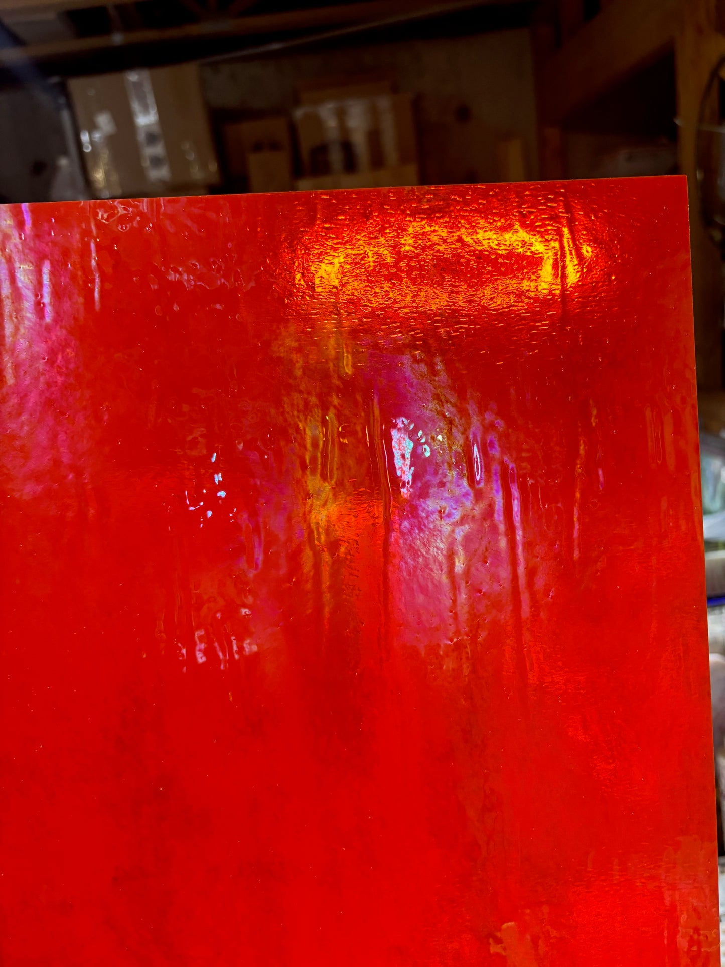 12" x 12"- Orange/Red Opal Luminescent (Wissmach 96-40 Lum)