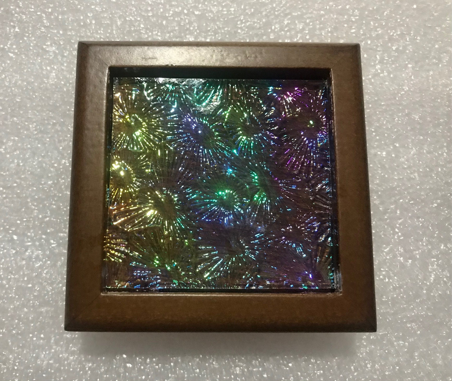 Small wood box with Florentine Dichroic insert - jewelry, keepsakes, specialty box