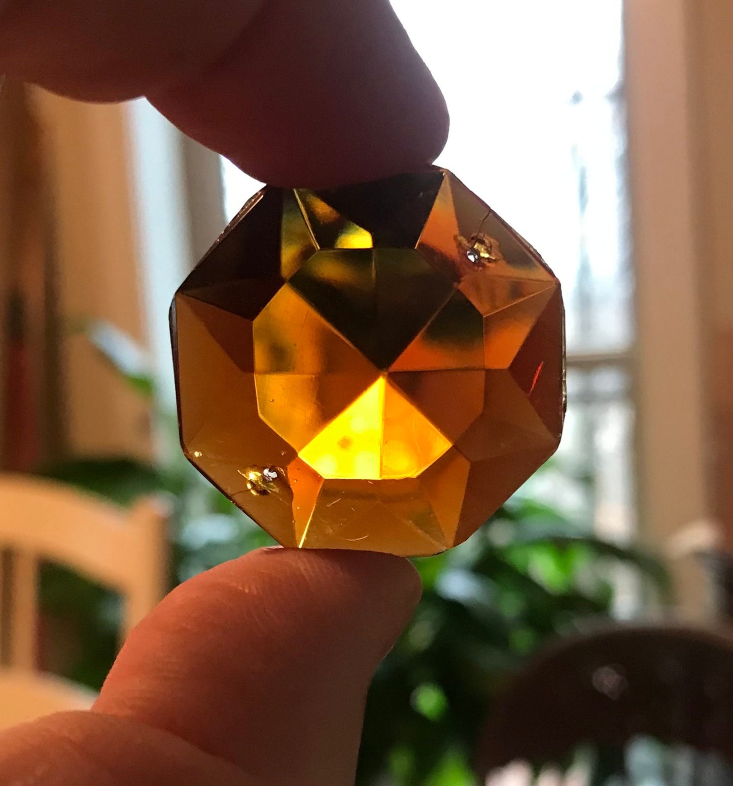 Vintage 20mm Octagon Faceted Amber  Jewel  - Double Hole (Pack of 2)