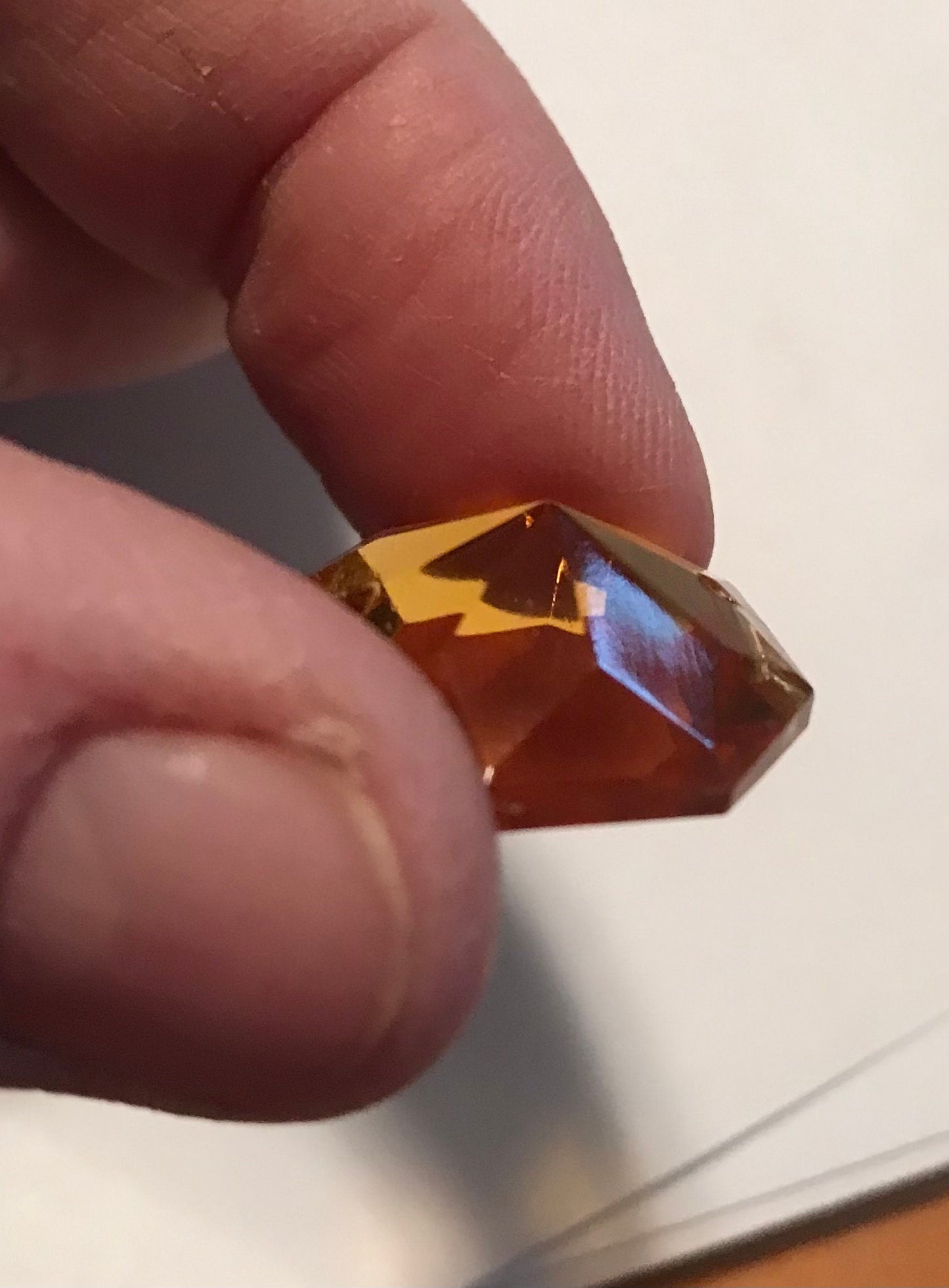 Vintage 12mm Octagon Faceted Amber  Jewel  - Double Hole (Pack of 4)